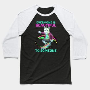 Rainbow Unicorn Skateboarding Cat Baseball T-Shirt